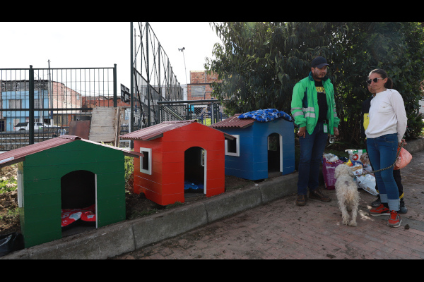 Tres casas, hechas con material reciclable, que servirán de refugio para los perros en condición de calle en Mochuelo Bajo.