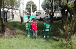 Operadores de aseo Área Limpia y Promoambiental realizan recolección en los separadores ubicados en la Autopista Norte.