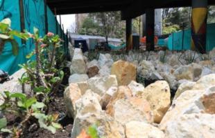 Zona recuperada debajo de un puente vehicular en Bogotá.