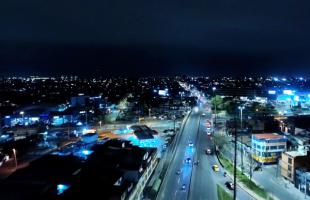 Imagen aérea de la Calle 68 con Carrera 67 y el nuevo alumbrado público led.