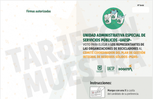 Tarjetón votaciones representantes de las Organizaciones Recicladoras al Comité Coordinador PGIRS